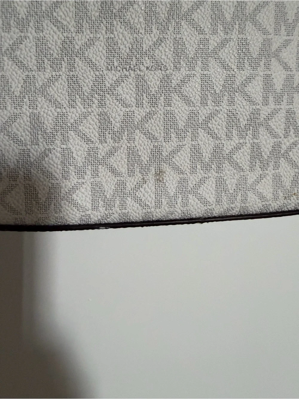 Michael Kors White and Taupe Signature Crossbody with Chain Detail